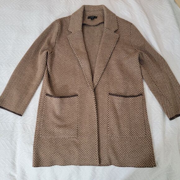 J.CREW Size XS SOPHIE Open-Front Cardigan Sweater AQ412 Blazer Brown Herringbone - Picture 1 of 11